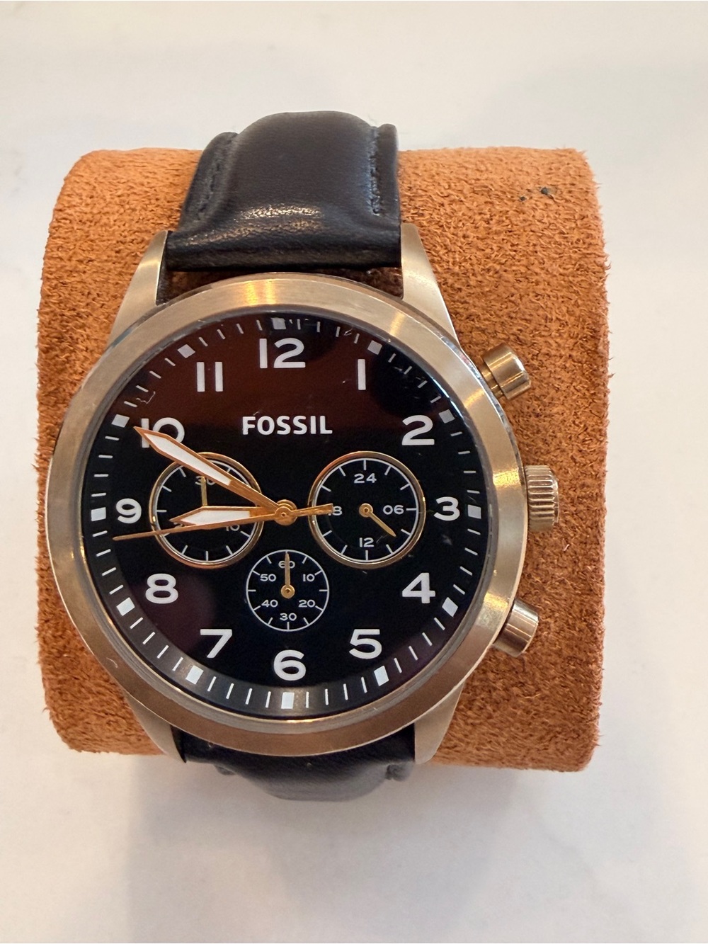 Set of 3 different men’s Fossil watches with leather Straps